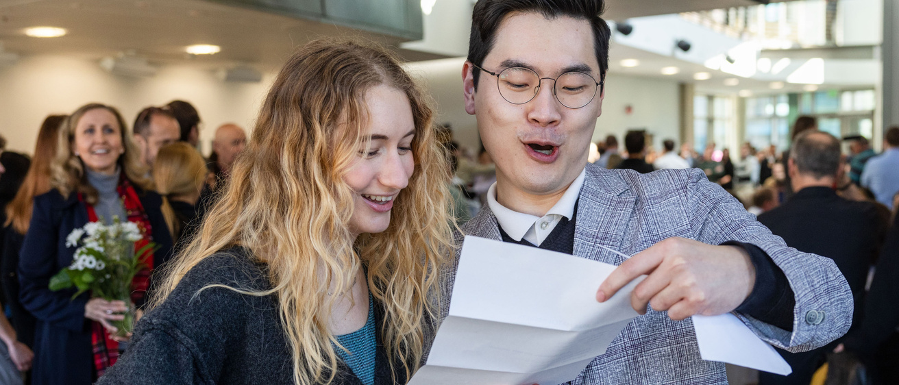 Carver College of Medicine students receive and open their residency match envelopes in the MERF atrium on Friday, March 15, 2024.